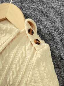 SHEIN 女小童素色折疊翻領洋裝 - 米色 - 查看 7