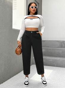 SHEIN ICON Plus High Waist Mom Fit Jeans - Black - View 3