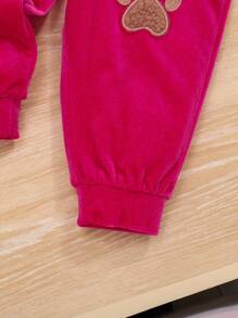 SHEIN Leap Crew 女嬰小熊刺繡拉鏈連帽衫和運動褲 - 玫紅色 - 查看 8