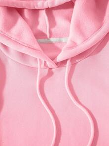 SHEIN EZwear Car & Letter Graphic Drawstring Thermal Lined Hoodie - Pink - View 5