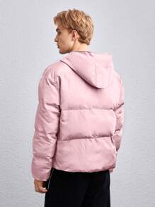Manfinity VCAY 1pc Loose Fit Hooded Padded Coat With Letter Patchwork Detail And Drawstring Hem, For Fall Winter - Pink - View 2