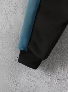 SHEIN Chico joven Sudadera con capucha con estampado de letra de color combinado con pantalones deportivos sin camiseta