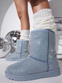 SHUZIA 水鑽裝飾毛茸茸靴子 - 藍色 - 查看 6