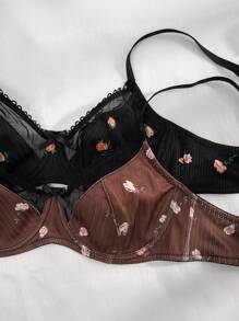 2packs Floral Print Underwire Bra Lingerie - Multicolor - View 5