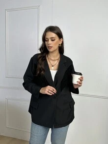 SHEIN LUNE Hơn Viền rìa Mở Mặt trước Áo vest - màu đen - Xem 4