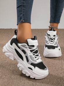 女士運動鞋,黑白拼接,春秋時尚透氣、萬能款厚底鞋 - 黑與白 - 查看 2
