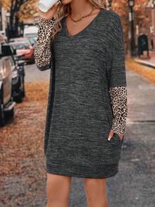 SHEIN LUNE 豹紋印花蝙蝠袖T恤洋裝 - 彩色 - 查看 5