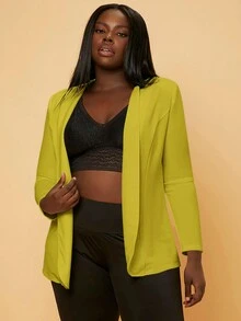 Slaydiva 大碼素色開門襟西裝外套 - 黃色 - 查看 4