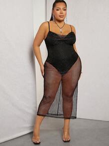 Hauture 鏤空閃片大碼無袖長裙 - 黑色 - 查看 4