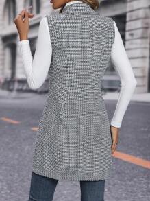 SHEIN Privé Plaid Double Breasted Vest Coat - Black and White - View 2