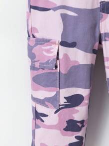 Bebé niña Jeans con estampado de camuflaje con bolsillo con solapa - Rosa - Ver 3