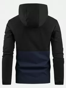 Manfinity Sport Corelite 男友风格男士双色拉链连帽运动夹克 运动上衣 秋季透气 - 藍色 - 查看 2