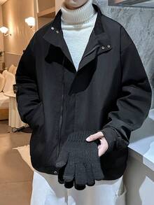 Manfinity Hypemode 男士寬鬆剪裁拉鍊-按扣夾克 - 黑色 - 查看 8