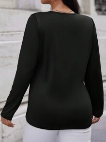 RueChic Plus Solid Scoop Neck Tee - Black - View 2