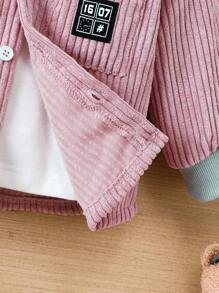 男嬰字母補丁細節雙口袋連帽燈芯絨大衣不帶T恤 - 粉色 - 查看 4