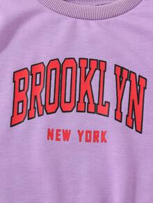 Baby Girl Letter Graphic Sweatshirt - Purple - View 3