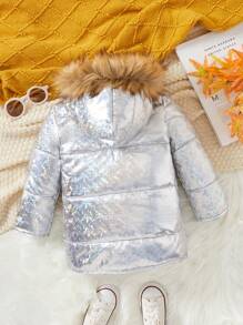 Baby Boy Fuzzy Trim Hooded Padded Coat Without Sweater - Multicolor - View 2