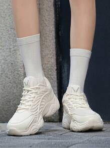 女性厚底增高白色運動鞋帶防滑&減震功能,合適的適用於休閒和籃球 - 白色 - 查看 4