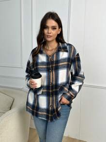 SHEIN LUNE 休閒口袋格子大碼外套 - 彩色 - 查看 6