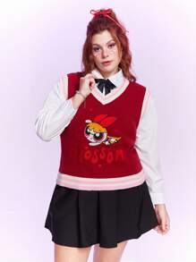 The Powerpuff Girls | ROMWE Hơn Phim hoạt hình và chữ cái Mẫu Áo len vest - Nhiều màu - Xem 3