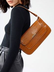 BizChic Crocodile-patterned Women's Flip Cover Shoulder Bag - Brown - View 1