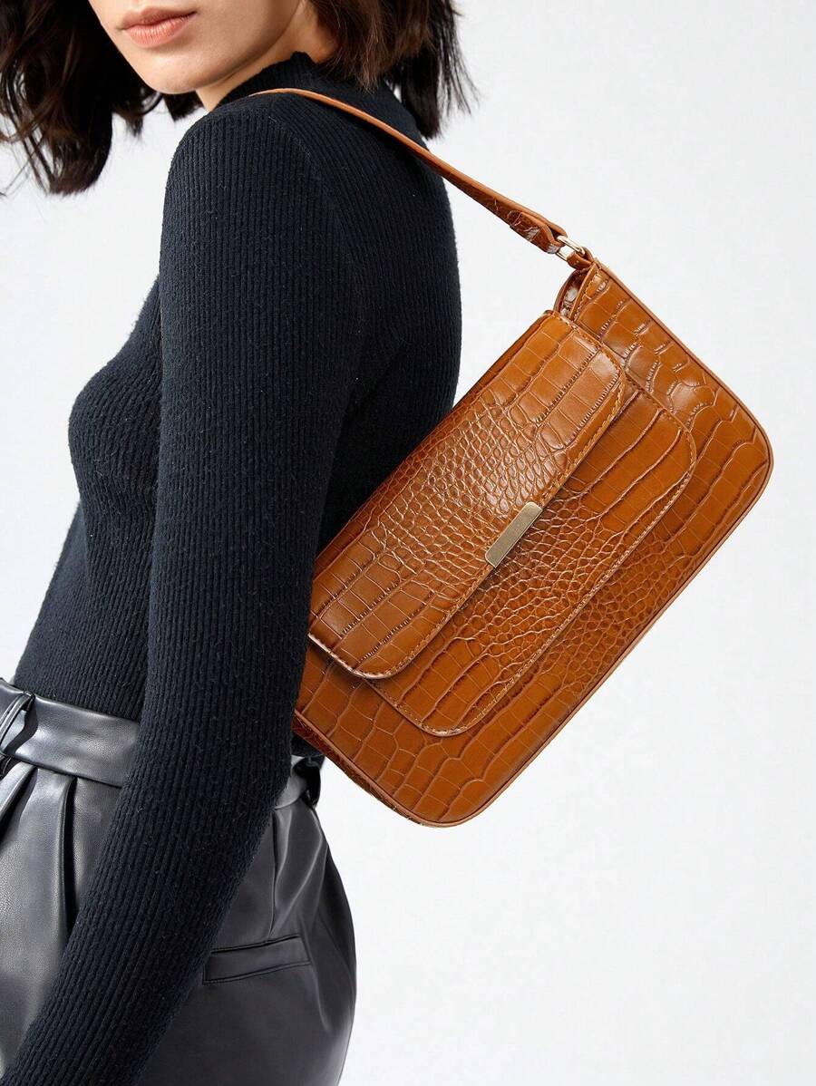 BizChic Crocodile-patterned Women's Flip Cover Shoulder Bag - Brown - View 1