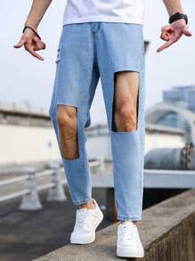 Manfinity Roghcode Hombres Jeans zanahoria desgarro crudo - Lavado ligero - Ver 3