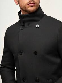 Manfinity BRENVOR Men Long Sleeve Double Breasted Slant Pocket Overcoat, For Fall Winter - Black - View 6