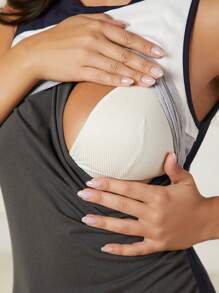 SHEIN 孕婦拼色哺乳背心上衣 - 彩色 - 查看 4