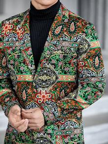 GENTILAND Nam In hoa Paisley Khăn quàng Ngực đơn Áo vest - màu xanh lá - Xem 5