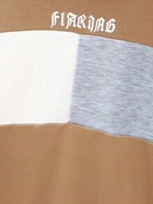 SHEIN Cậu bé Tween Đồ họa Chữ cái Khối màu Áo Hoodie & Quần thể thao - Màu Khaki - Xem 8