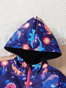 SHEIN Baby Boy Dinosaur Print Zip Up Hooded Jumpsuit - Multicolor - View 5