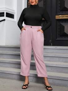 SHEIN Essnce Plus Plicated Detail Cuffed Hem Pants - Pink - View 6