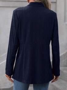 SHEIN LUNE Solid Open Front Coat - Navy Blue - View 2