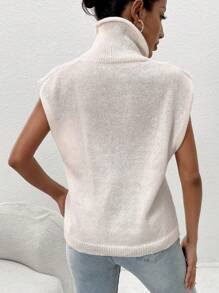 SHEIN LUNE Cable Knit Turtleneck Sweater Vest - White - View 2