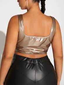 SHEIN SXY 正面繫帶不對稱下擺背心 - 棕色 - 查看 2