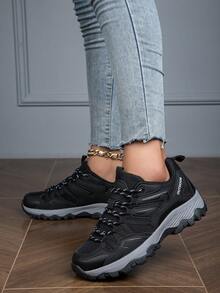 女款黑色透氣系帶戶外徒步鞋 - 黑色 - 查看 6