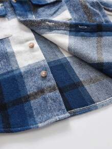 SHEIN 男小童格紋印花翻蓋口袋襯衫不帶T恤 - 藍色 - 查看 5