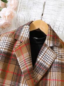 SHEIN Tween Girl Plaid Print Lapel Neck Blazer & Dress