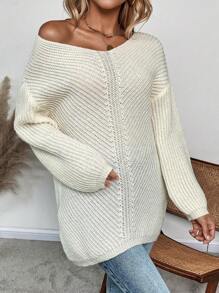 SHEIN LUNE Solid Drop Shoulder Sweater