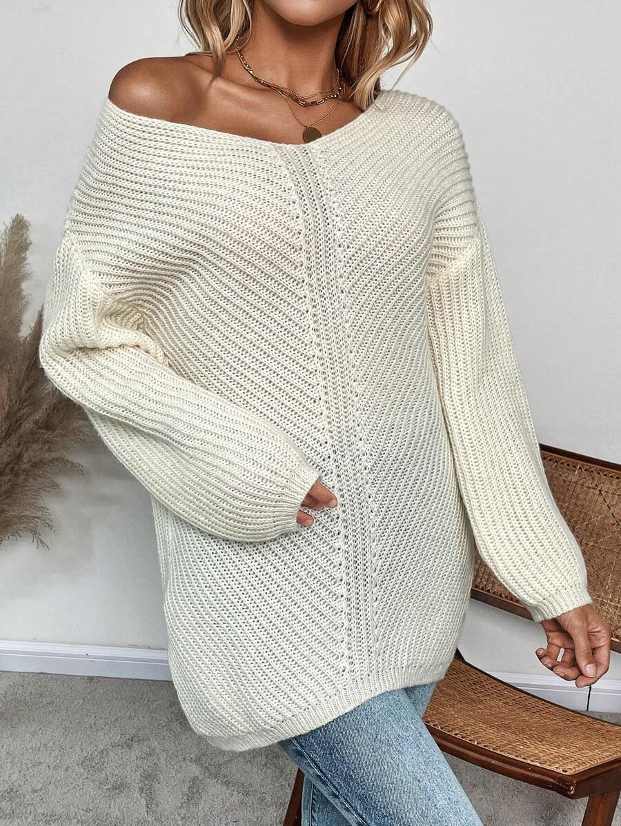 SHEIN LUNE Solid Drop Shoulder Sweater