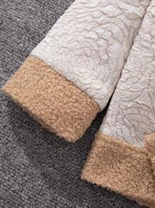 SHEIN 少女花朵提花夾克、袋子和帽子 - 駝色 - 查看 3