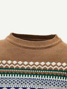 Cozy Pixies Baby Boy Geo Pattern Sweater - Camel - View 4