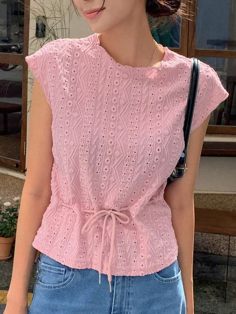 Solid Drawstring Waist Tank Top