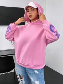 Flirla Plus Size Slogan Graphic Drop Shoulder Sweatshirt - Pink - View 6