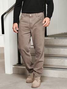 GENTILAND Hombres Jeans de pierna recta con bolsillo oblicuo - Marrón - Ver 3