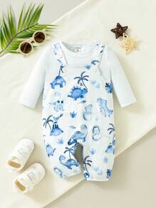 SHEIN Baby Boy Animal Print 2 In 1 Overalls - Multicolor - View 1