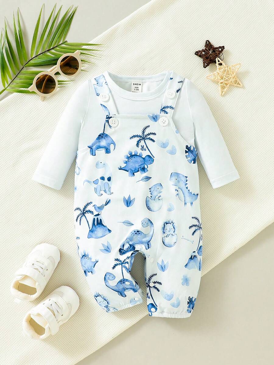 SHEIN Baby Boy Animal Print 2 In 1 Overalls - Multicolor - View 1