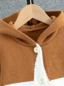 Young Boy Star Pattern Hooded Cardigan - Khaki - View 3