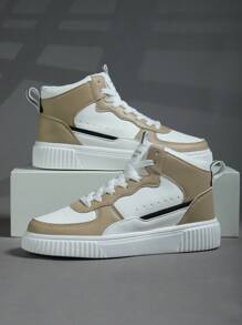 Men's Athletic Sneakers, Casual Fashionable High Top White Shoes For The Street - Brown - View 5